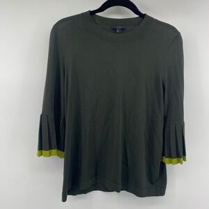 COS Pleated Bell Sleeve Sweater Womens Medium Olive Green Lime Knit Top